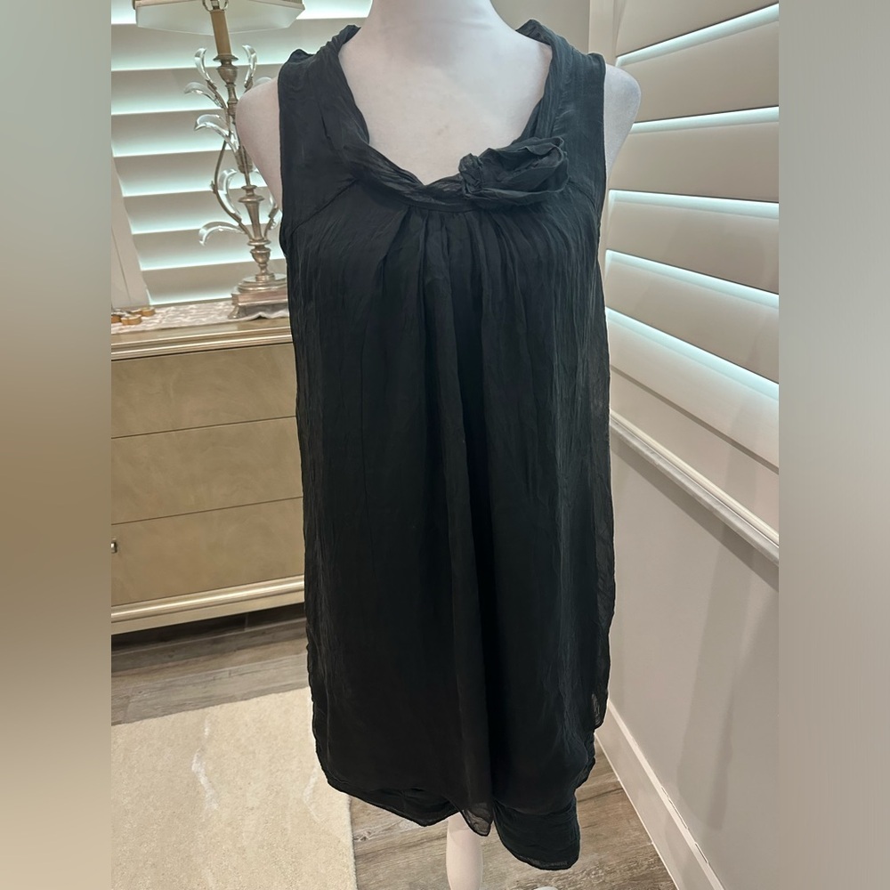 Tempo Paris Black Silk Dress, Made in Italy, Size L